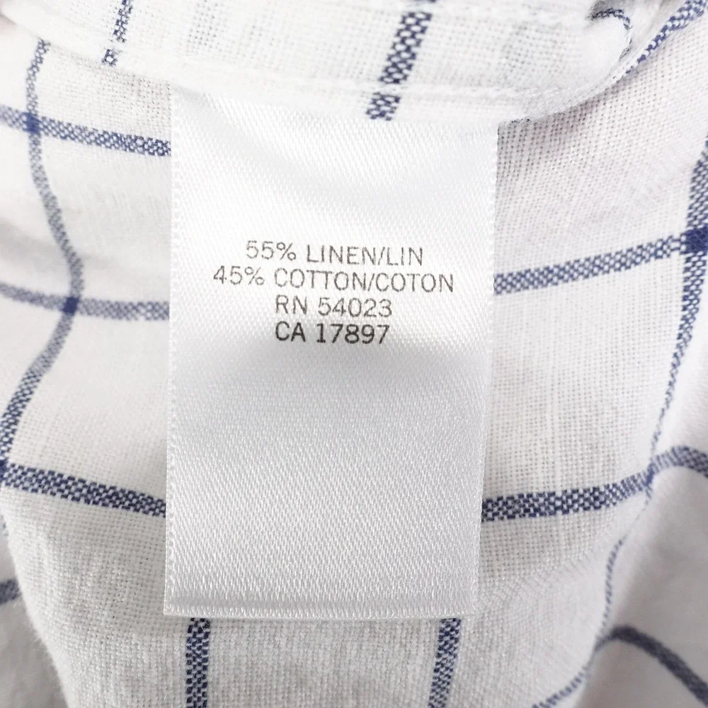 BANANA REPUBLIC LINEN COTTON BLEND WHITE CHECK BUTTON DOWN‎ SHIRT MENS SZ L